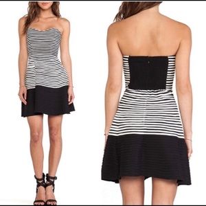 Parker silk strapless sweetheart striped fit flare